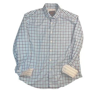 Egara Modern Fit Stretch Non Iron Blue‎ Checkered Dress Shirt Men's XL